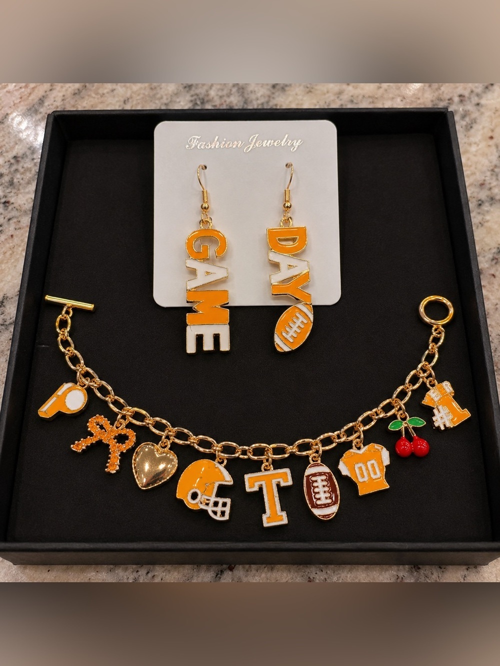 2pc earring & bracelet Fashion Jewelry Gold-Tone Team Charms NEW
